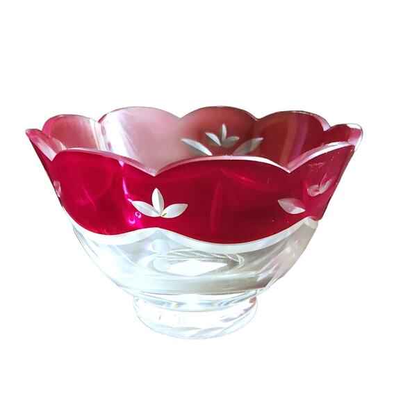 Lenox Other - Lenox Crimson Splendor Bowl Hand Painted Glass Bowl Red Etched with Box